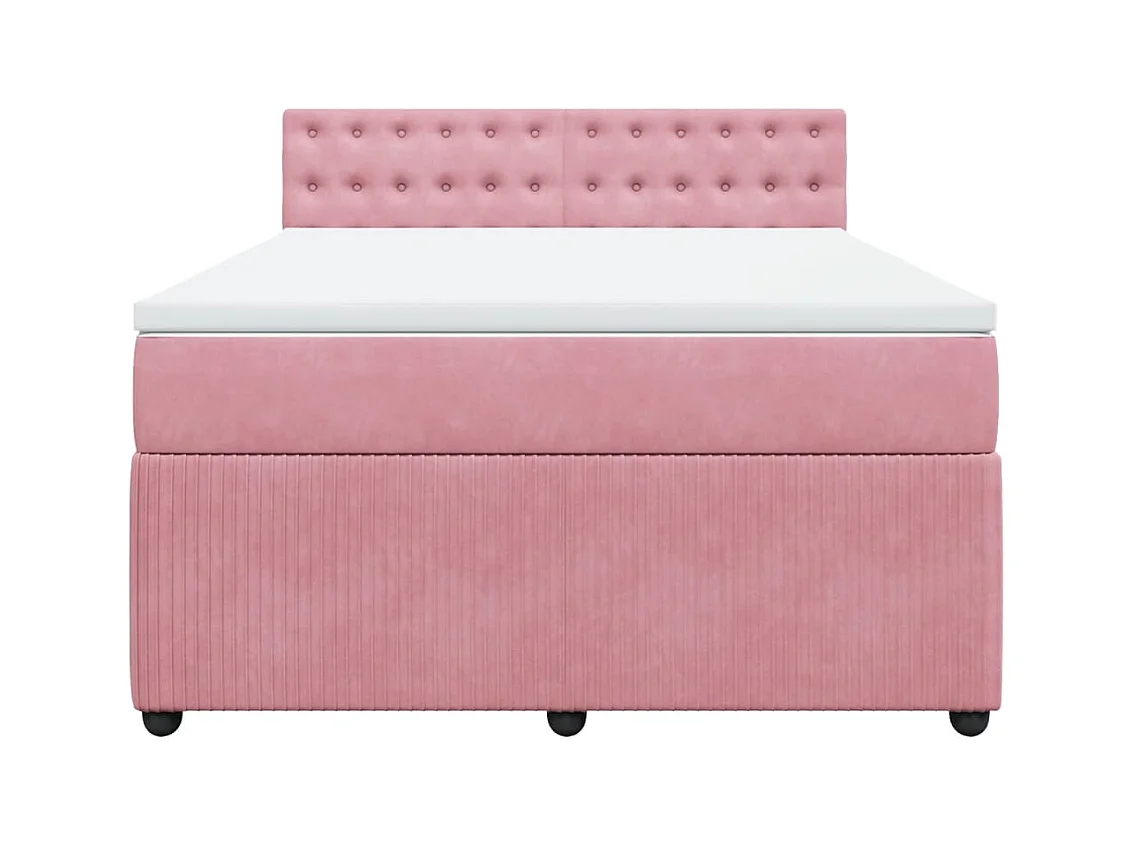 Cama box spring con colchón terciopelo rosa 140x200 cm