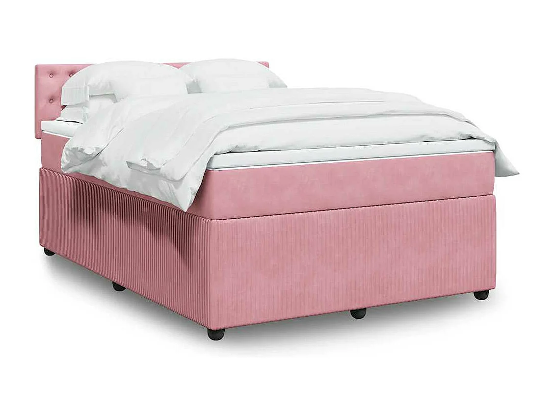 Cama box spring con colchón terciopelo rosa 140x200 cm