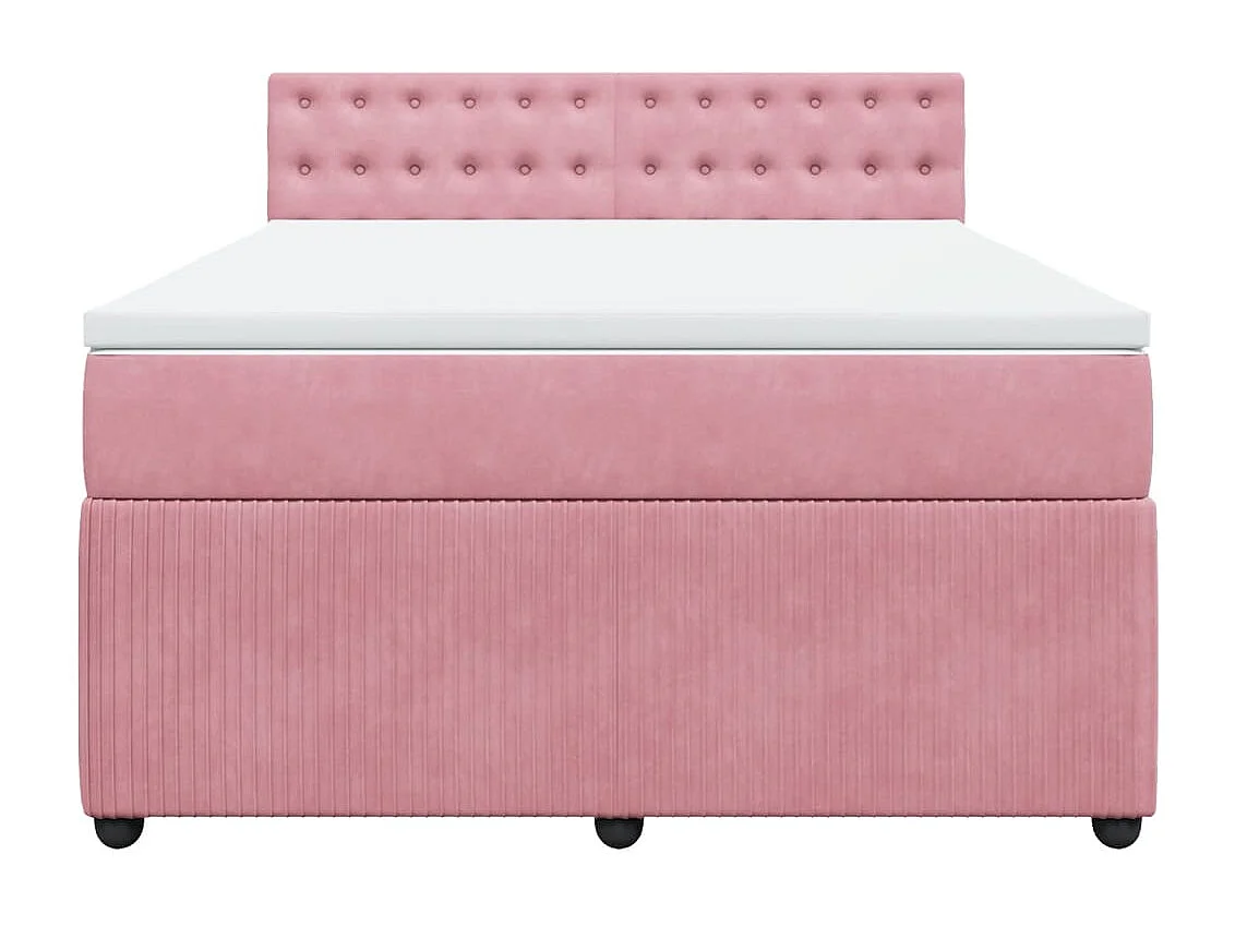 Cama box spring con colchón terciopelo rosa 140x200 cm