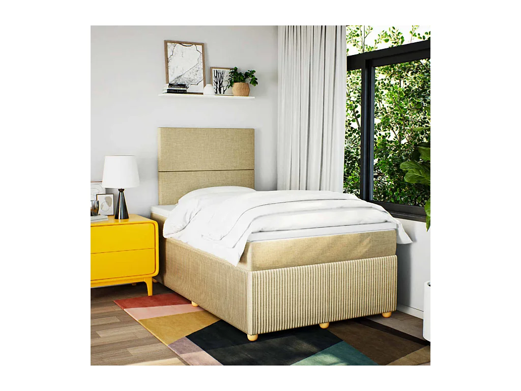 Cama boxspring com colchão 120x190 cm tecido cor creme