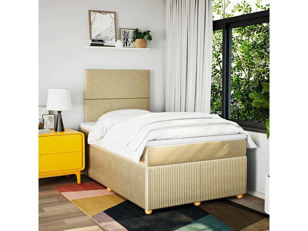 Cama boxspring com colchão 120x190 cm tecido cor creme