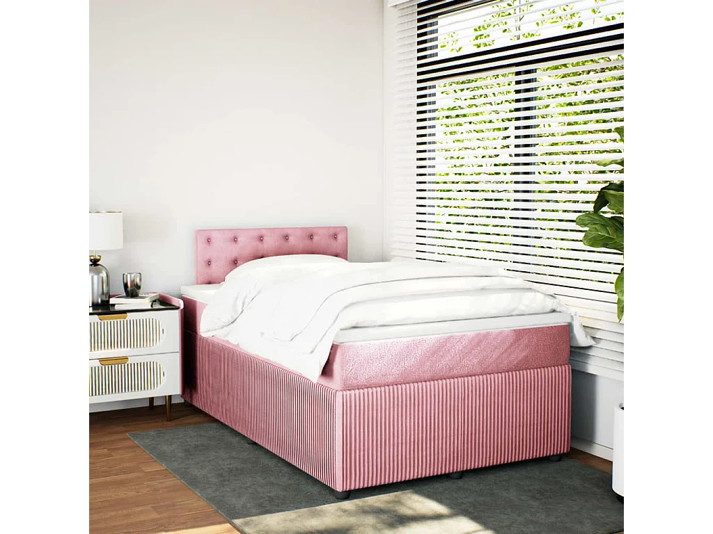 Cama box spring con colchón terciopelo rosa 120x200 cm