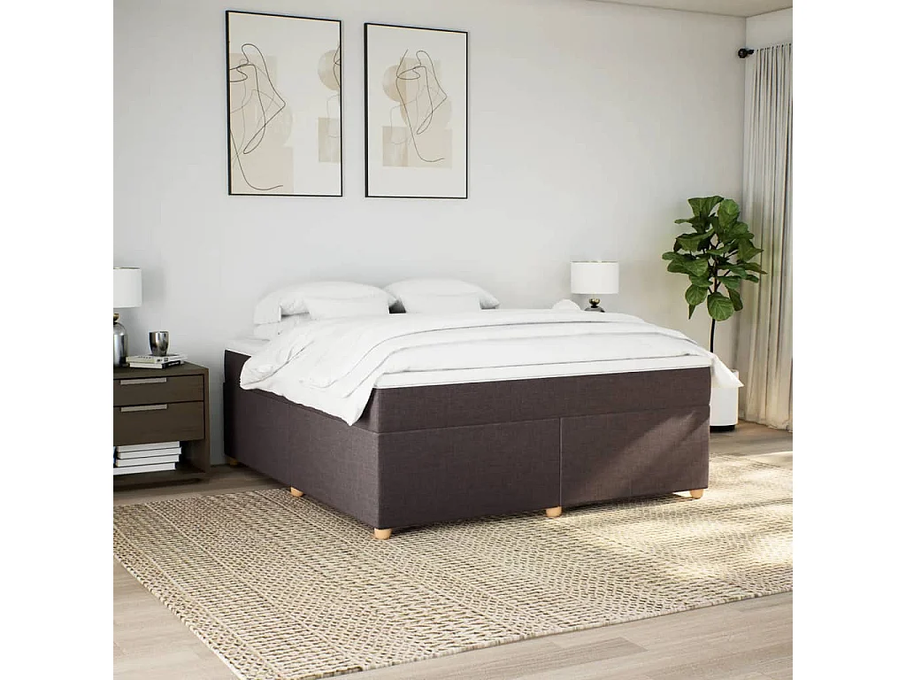 Cama box spring con colchón tela marrón oscuro 180x200 cm