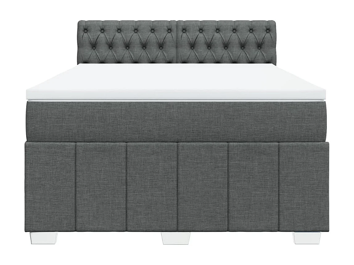 Cama box spring con colchón tela gris oscuro 140x190 cm