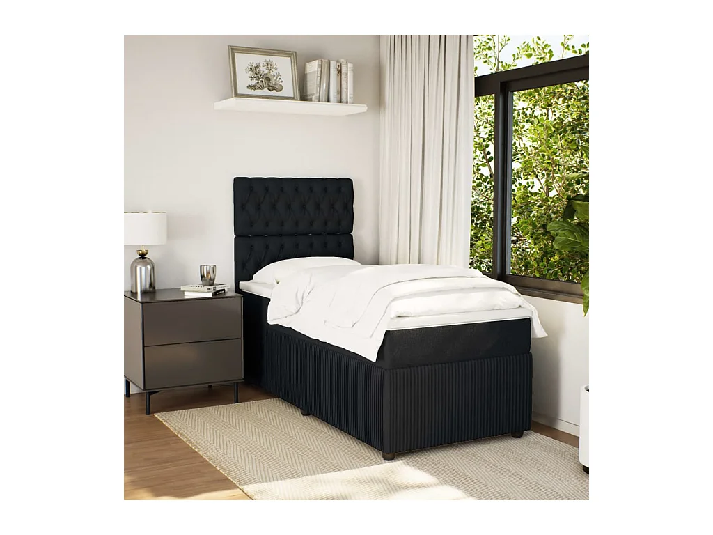 Sommier à lattes de lit avec matelas Noir 90x200 cm Velours