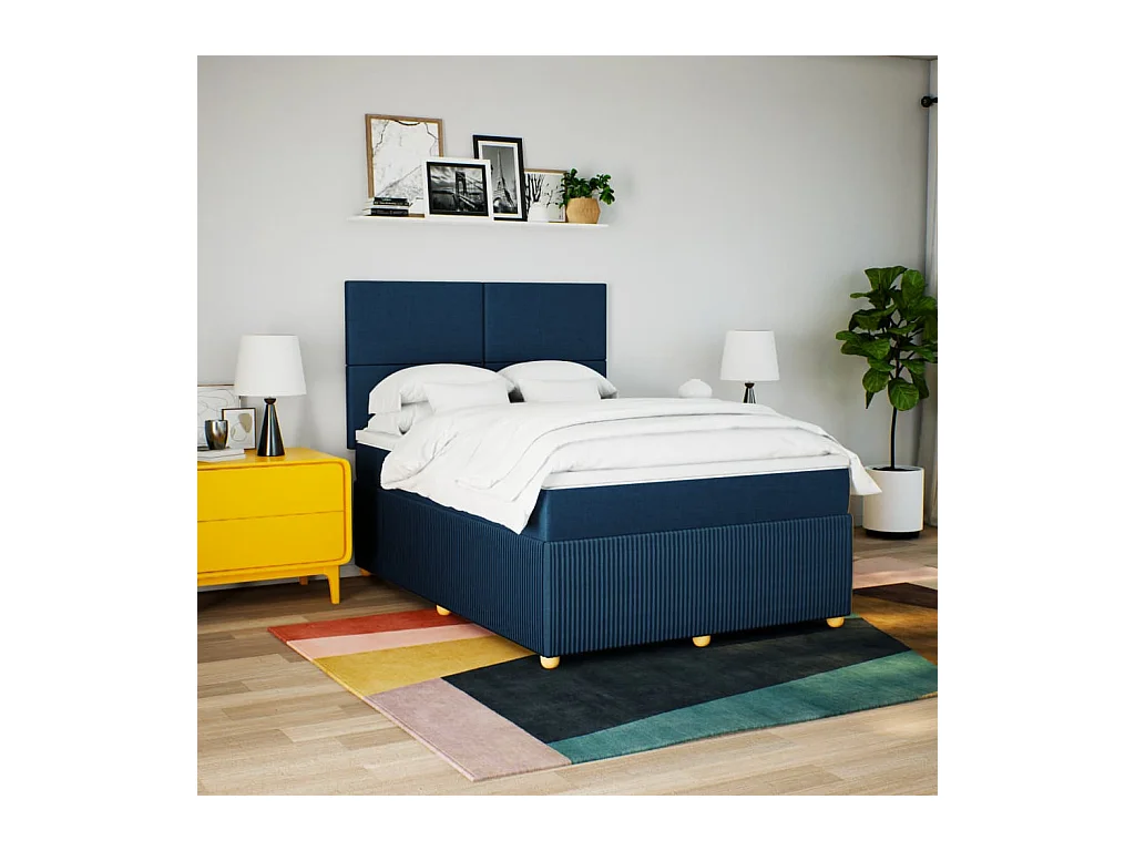 Sommier à lattes de lit avec matelas Bleu 160x200 cm Tissu