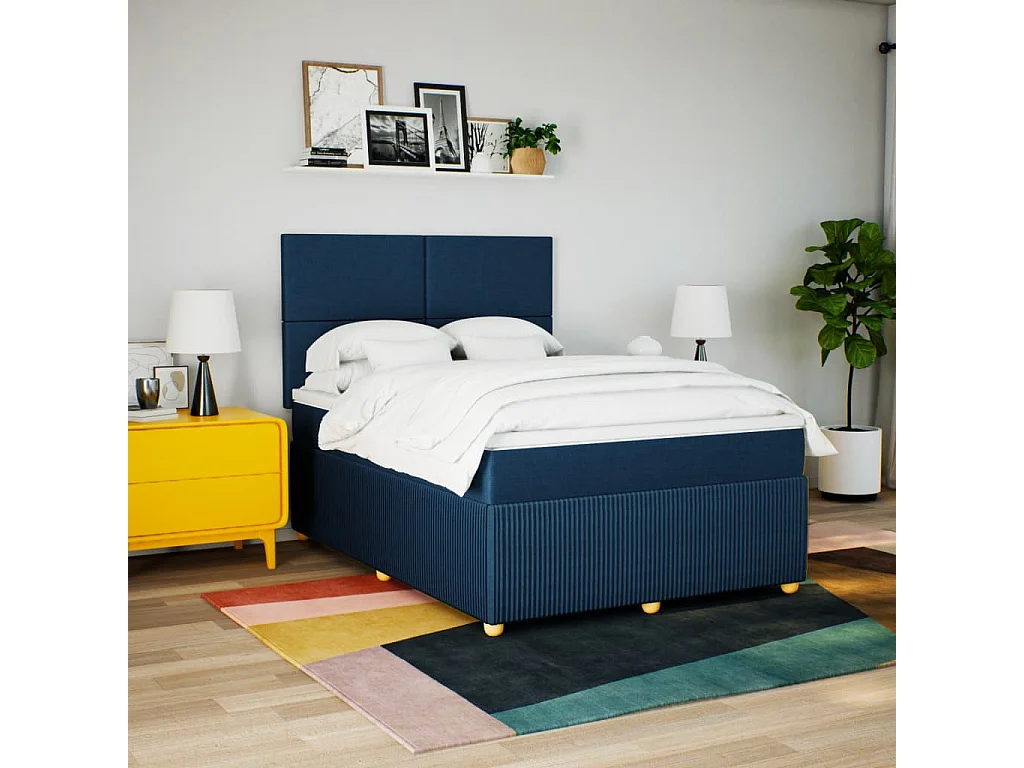 Sommier à lattes de lit avec matelas Bleu 160x200 cm Tissu