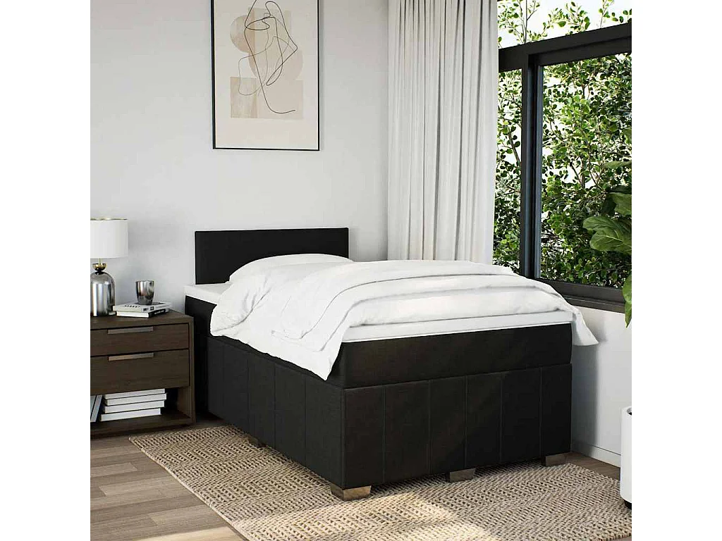 Sommier à lattes de lit avec matelas Noir 120x200 cm Tissu