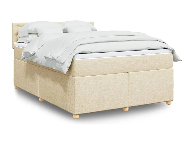 Cama box spring con colchón tela color crema 160x200 cm