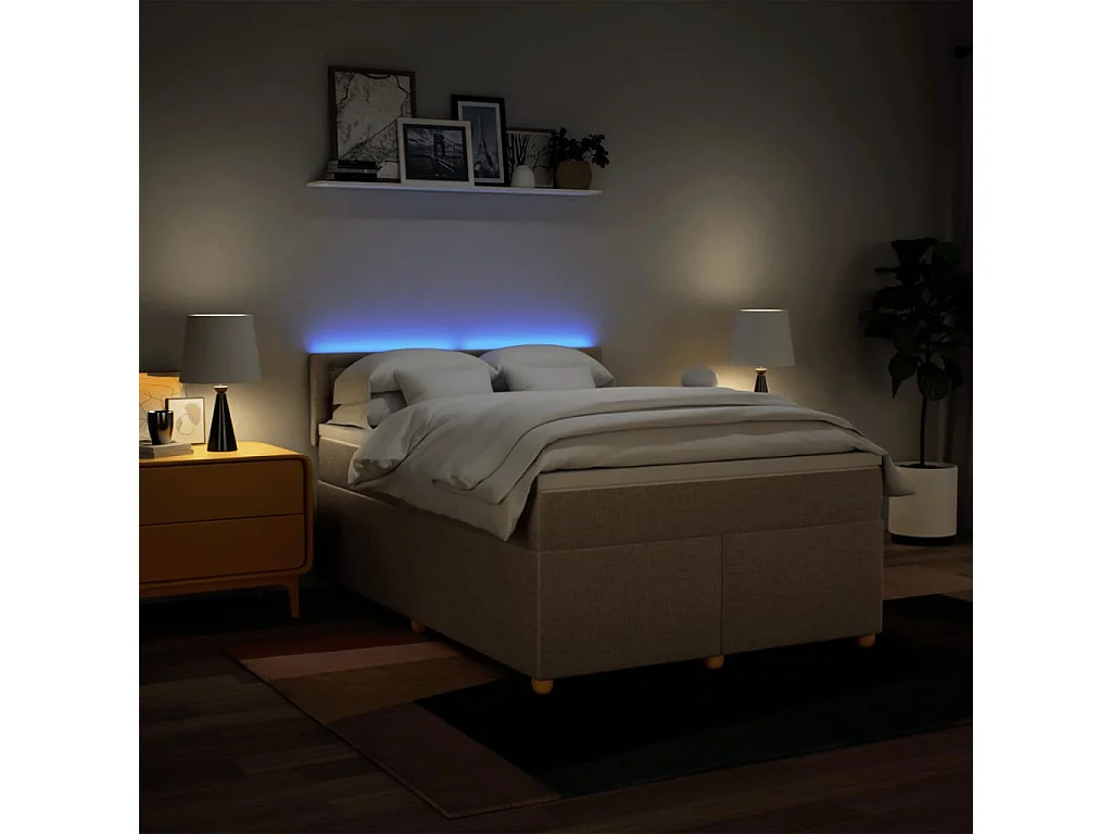 Sommier à lattes de lit avec matelas Crème 160x200 cm Tissu