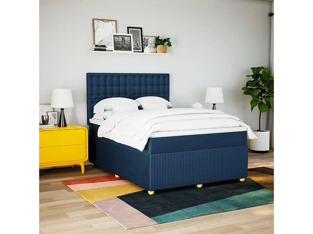 Cama com molas/colchão 160x200 cm tecido azul