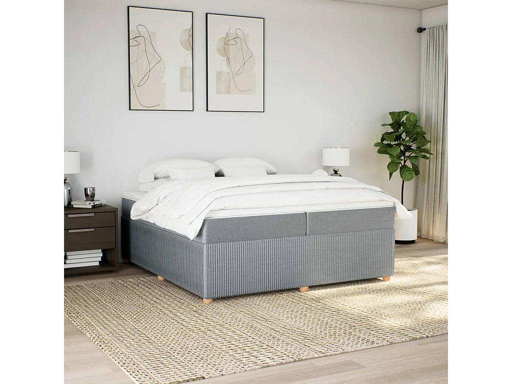 Cama com molas/colchão 200x200 cm tecido cinza-claro