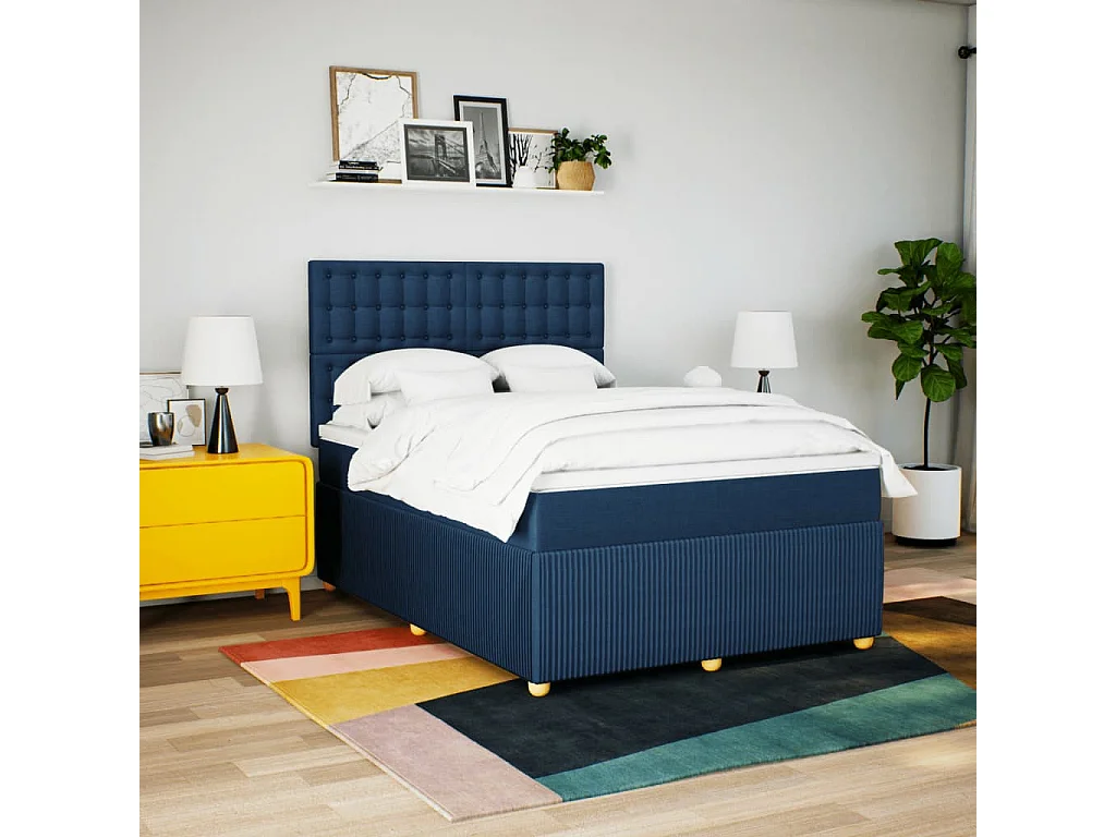 Sommier à lattes de lit avec matelas Bleu 140x190 cm Tissu