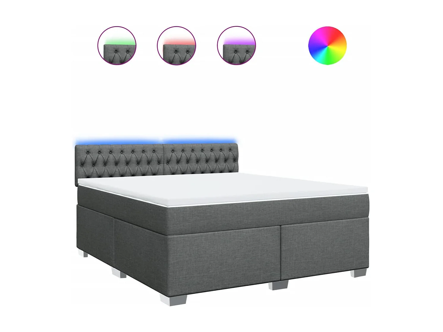 Cama box spring con colchón tela gris oscuro 180x200 cm