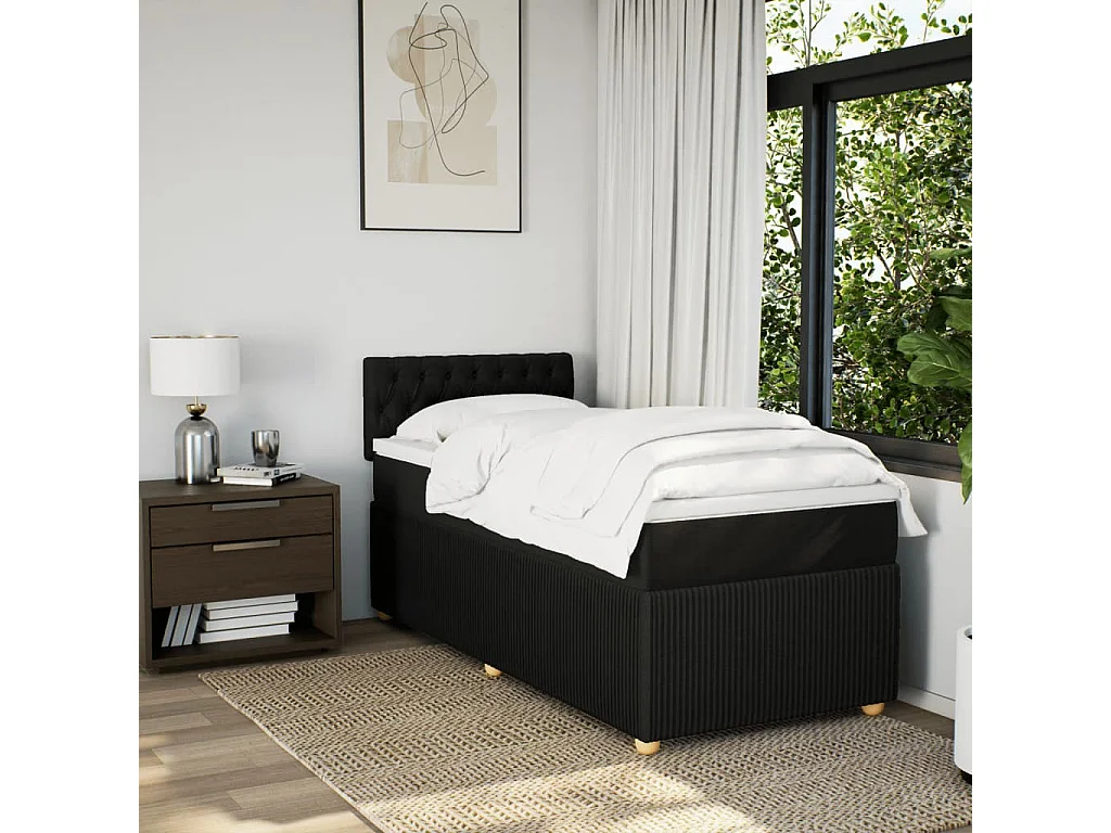 Cama box spring con colchón tela negro 90x200 cm