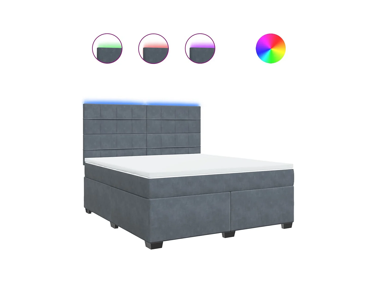 Cama box spring con colchón terciopelo gris oscuro 180x200 cm