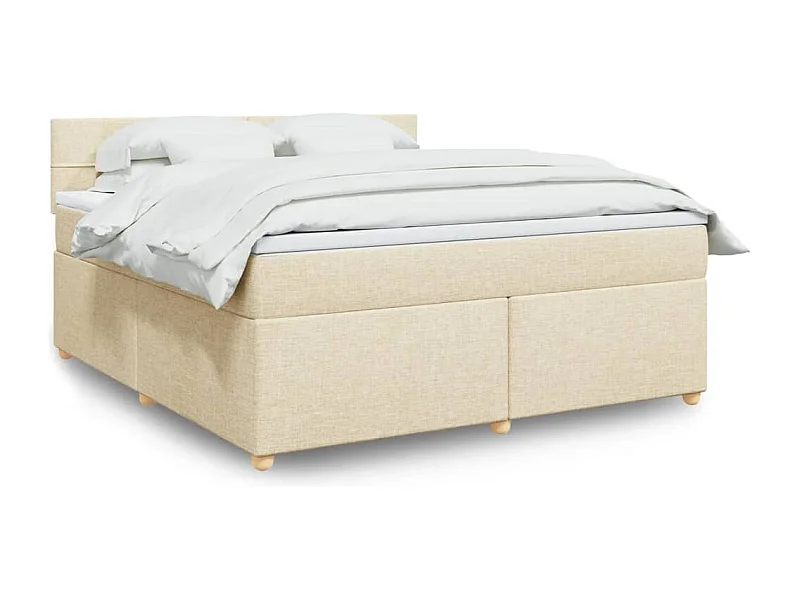Cama box spring con colchón tela color crema 180x200 cm