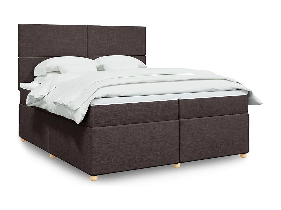 Cama box spring con colchón tela marrón oscuro 200x200 cm