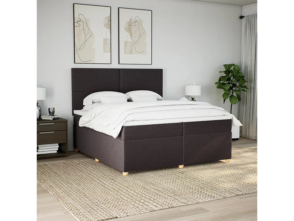 Cama box spring con colchón tela marrón oscuro 200x200 cm
