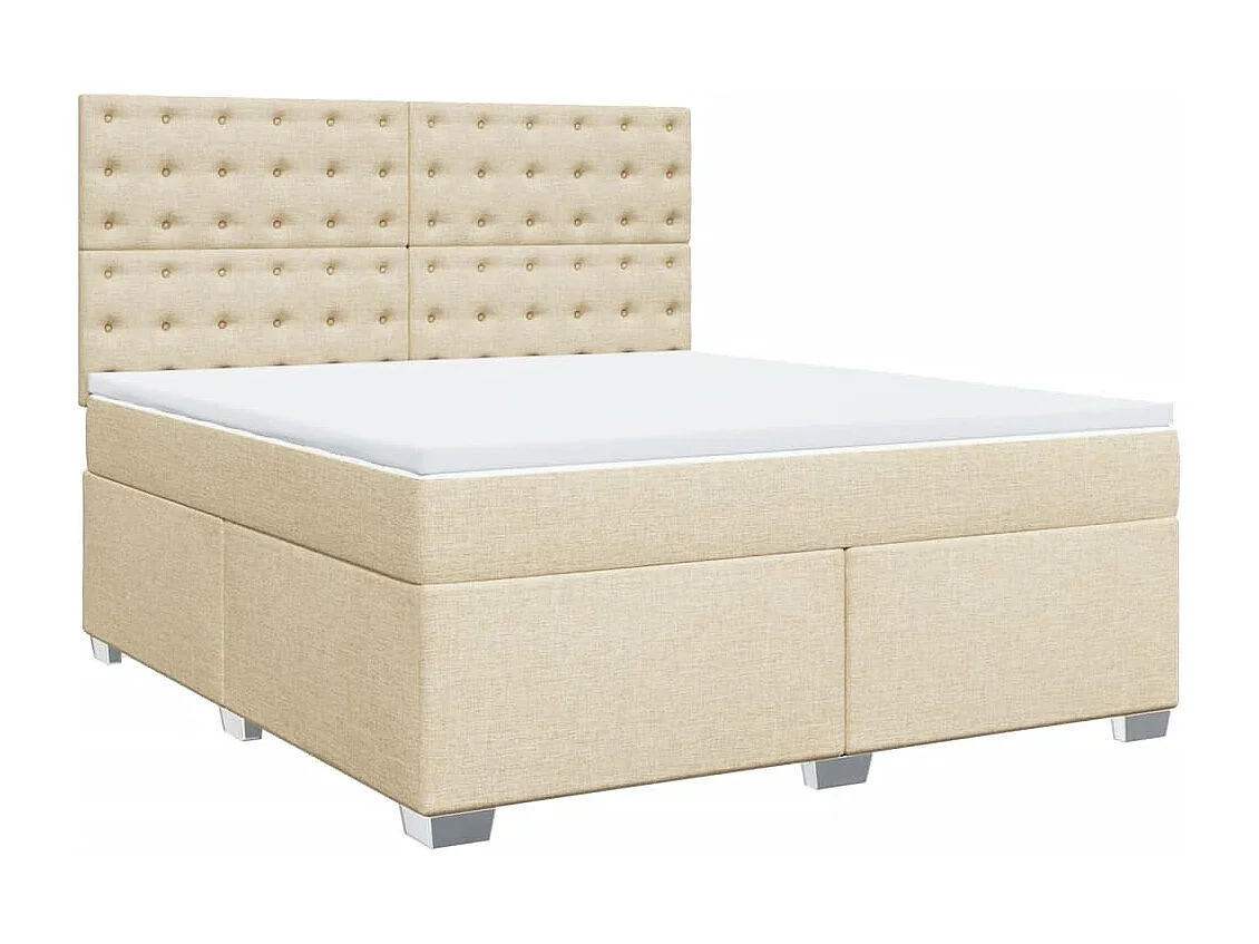 Cama box spring con colchón tela color crema 180x200 cm