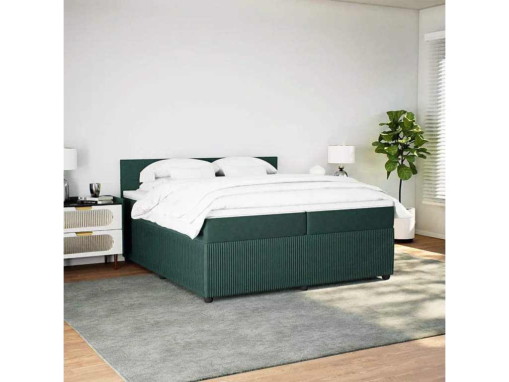 Cama com molas/colchão 200x200 cm veludo verde-escuro