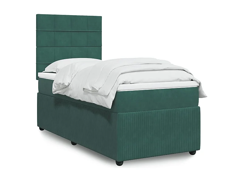 Cama box spring con colchón terciopelo verde oscuro 80x200 cm