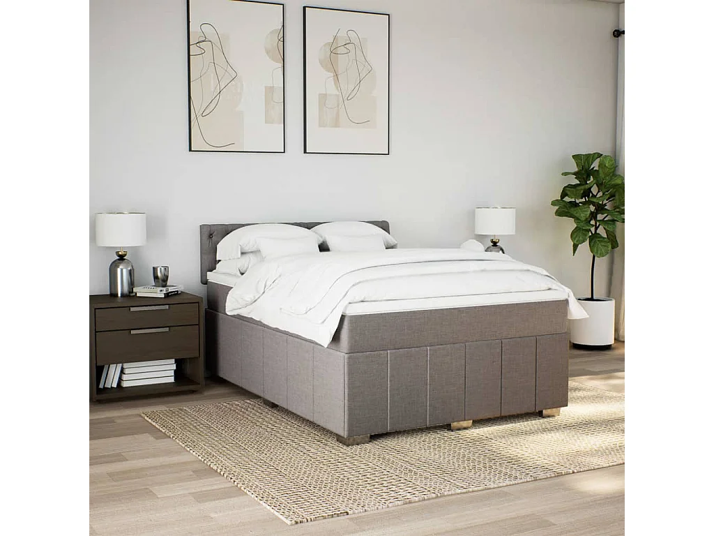 Sommier à lattes de lit avec matelas Taupe 140x190 cm Tissu