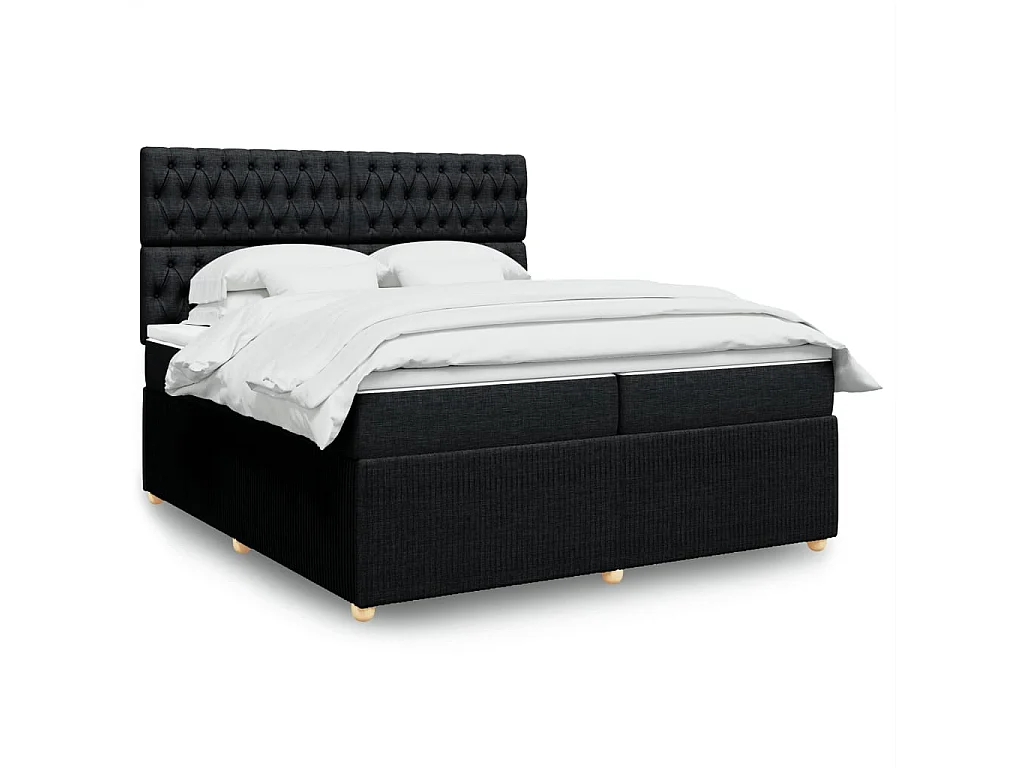 Cama box spring con colchón tela negro 200x200 cm