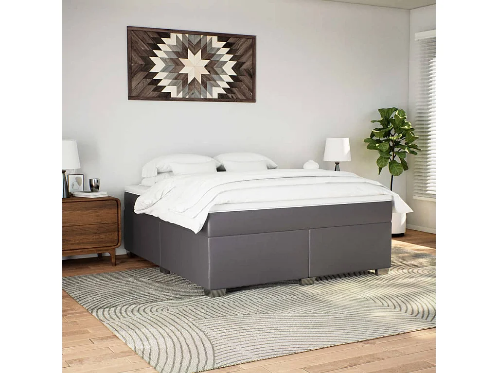 Sommier à lattes de lit avec matelas Gris 180x200 cm Similicuir