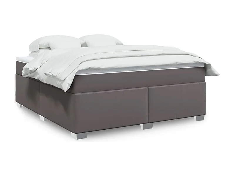 Cama box spring con colchón cuero sintético gris 180x200 cm