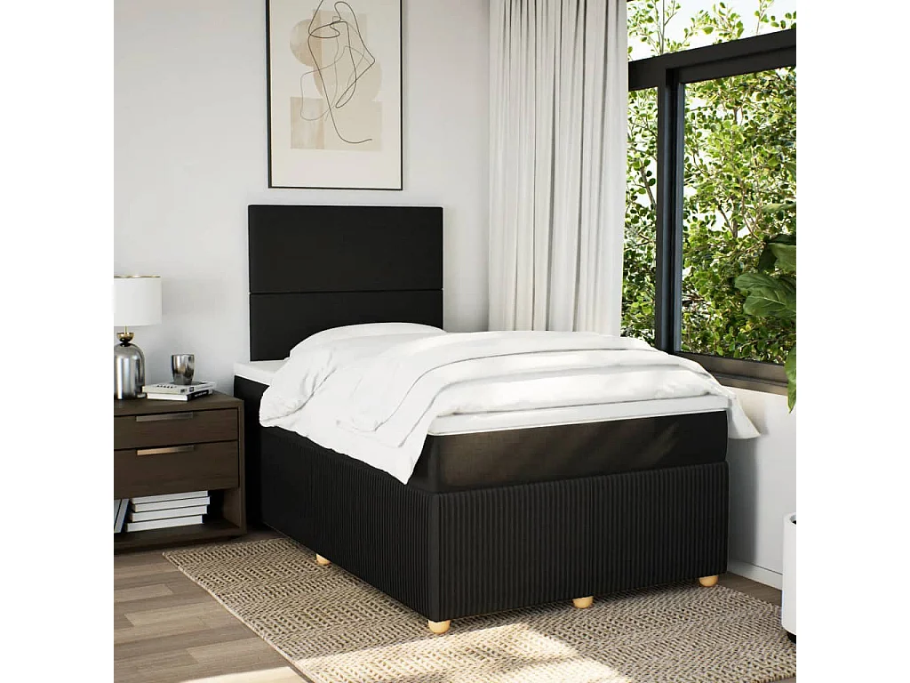 Sommier à lattes de lit avec matelas noir 120x190 cm tissu