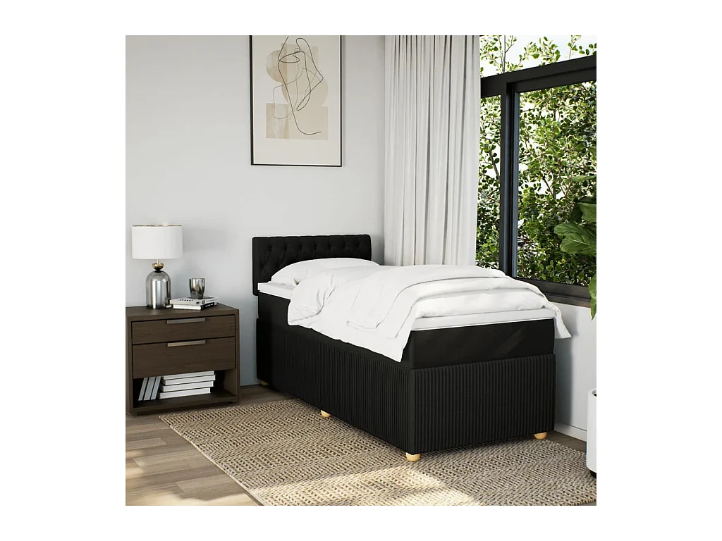 Cama com molas/colchão 80x200 cm tecido preto