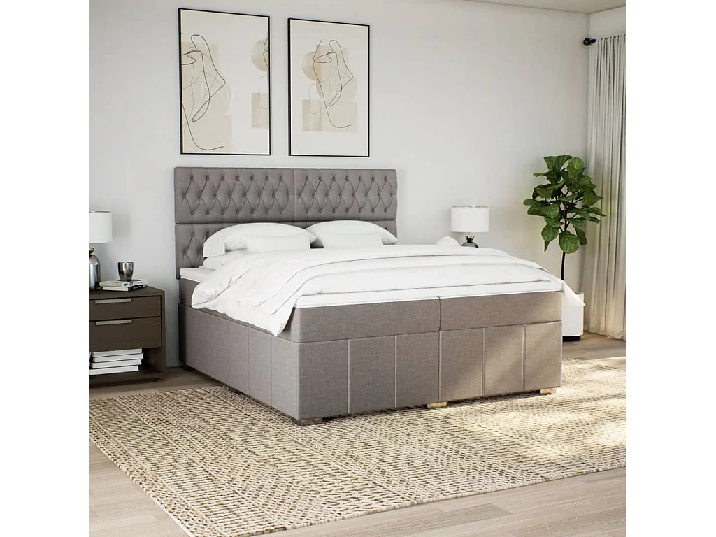 Sommier à lattes de lit avec matelas Taupe 200x200 cm Tissu