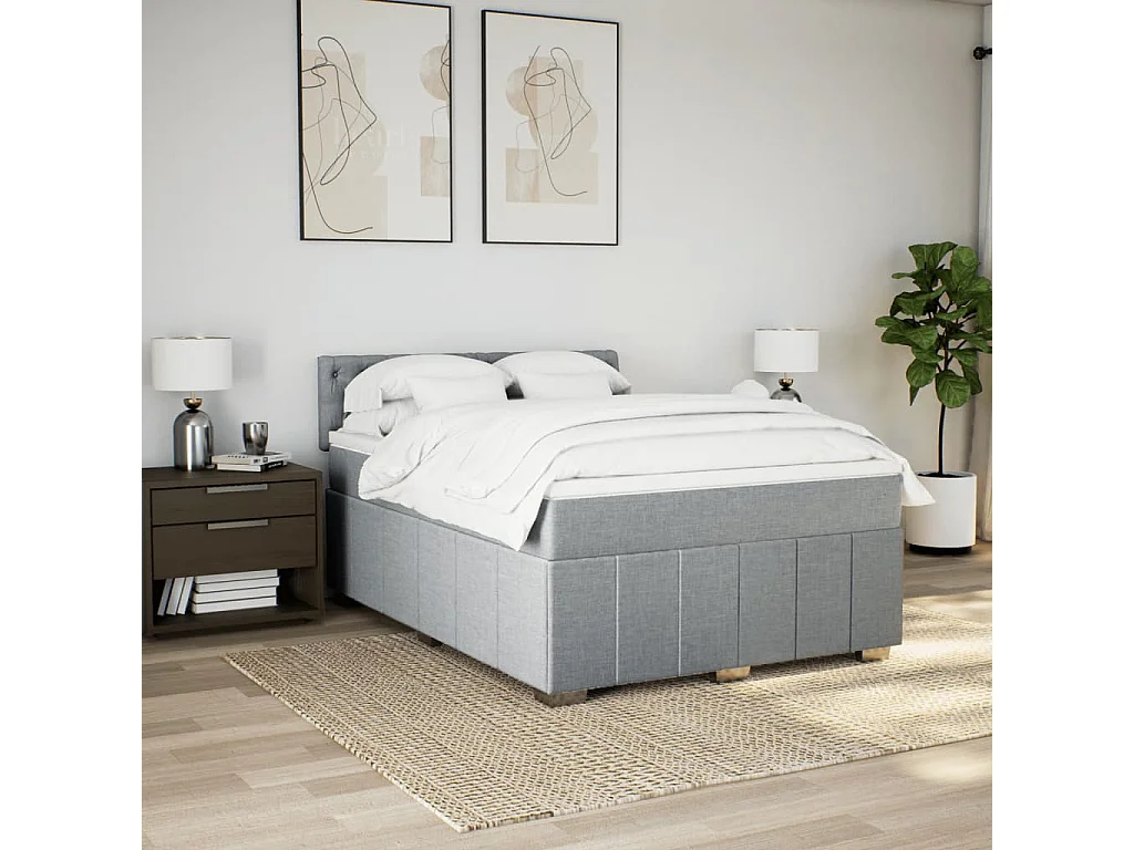 Sommier à lattes de lit avec matelas Gris clair 140x190cm Tissu