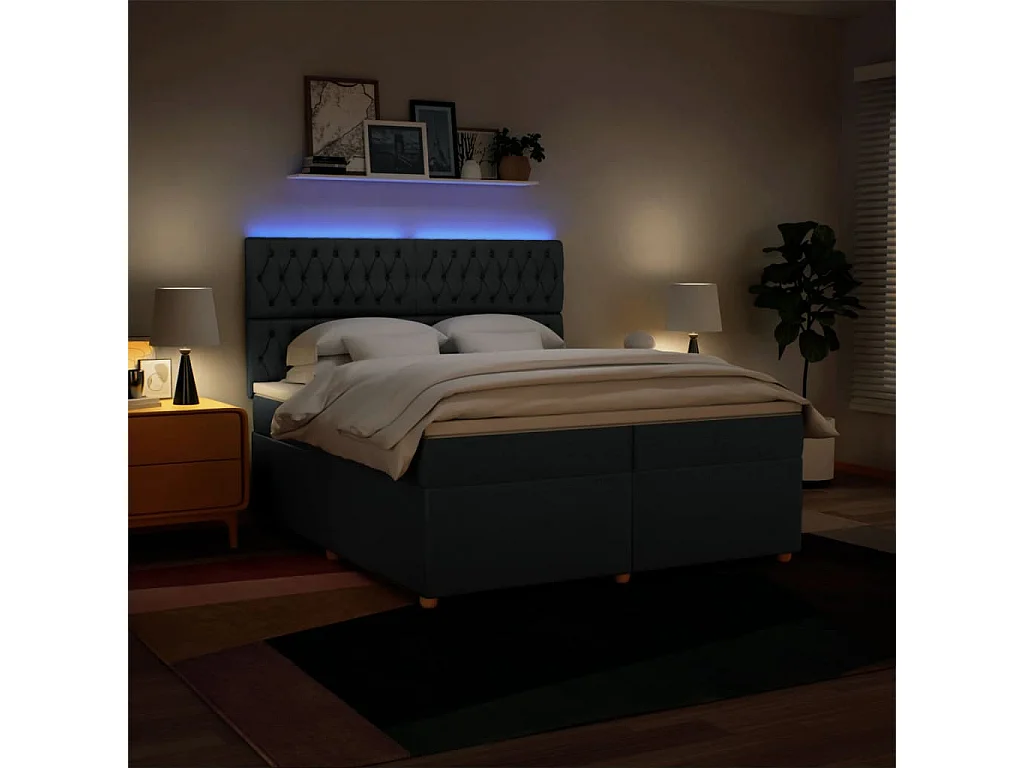 Boxspring met matras stof blauw 200x200 cm