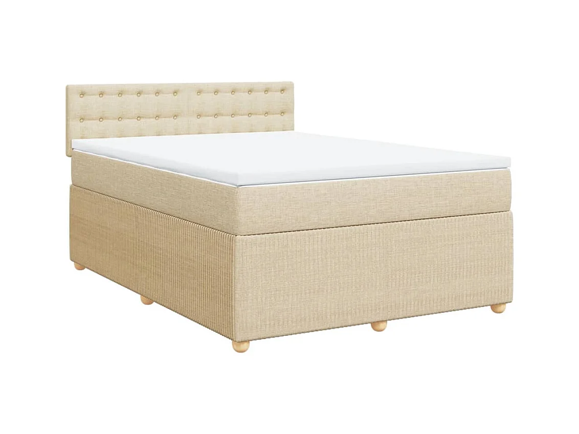 Cama box spring con colchón tela color crema 140x190 cm