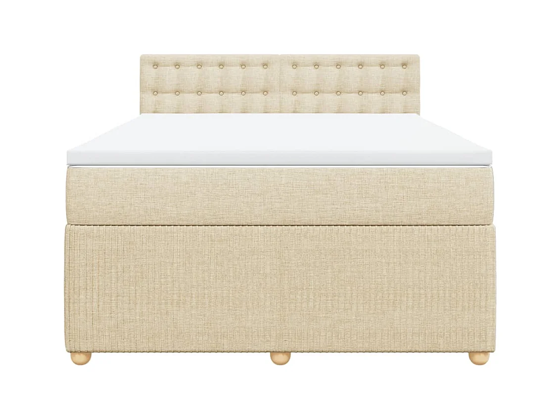 Cama box spring con colchón tela color crema 140x190 cm