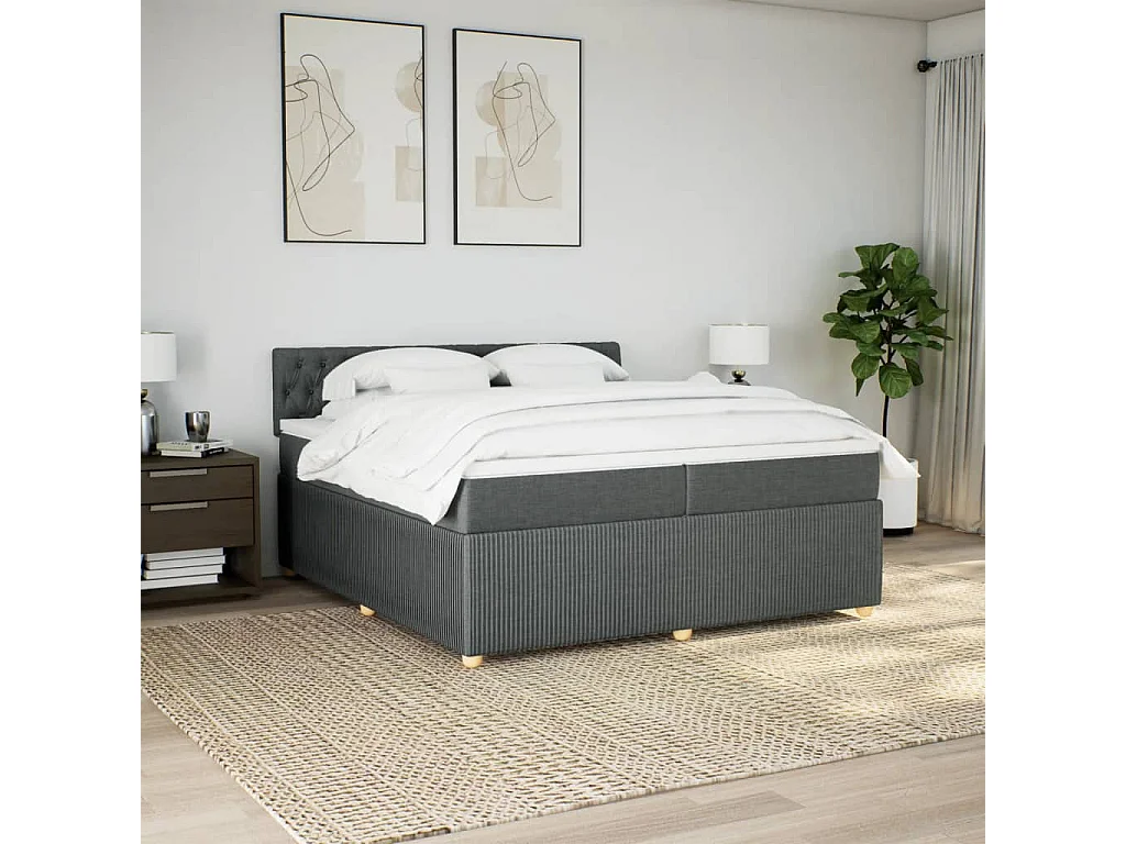 Sommier à lattes de lit avec matelas Gris foncé 200x200cm Tissu
