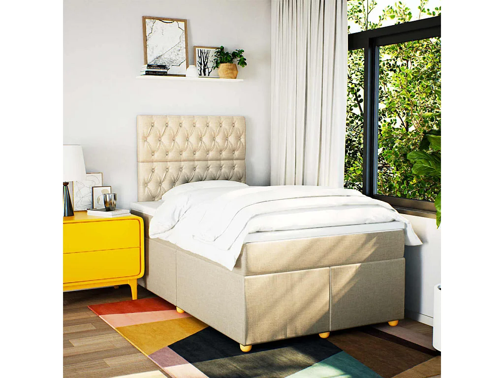 Cama com molas/colchão 120x200 cm tecido cor creme