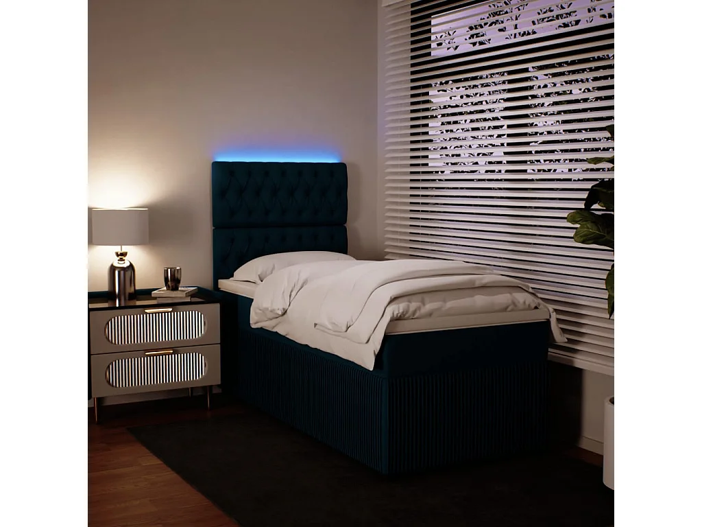 Cama boxspring com colchão 90x190 cm veludo azul