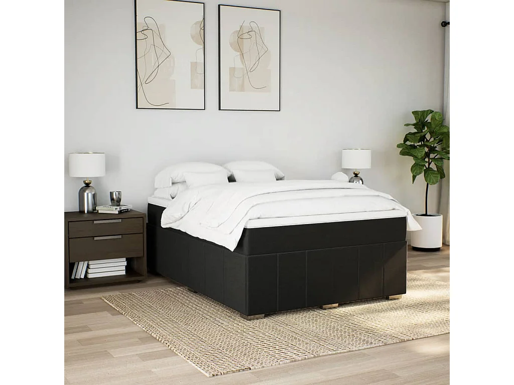Sommier à lattes de lit avec matelas Noir 140x190 cm Tissu