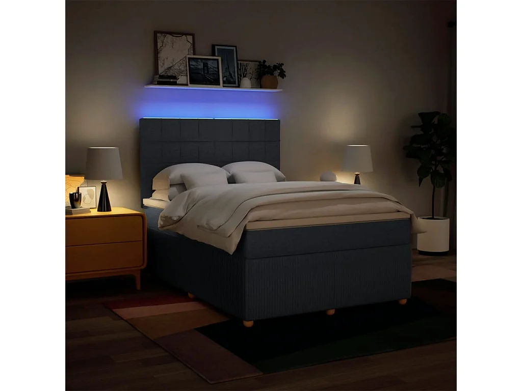 Cama box spring con colchón tela azul 140x190 cm