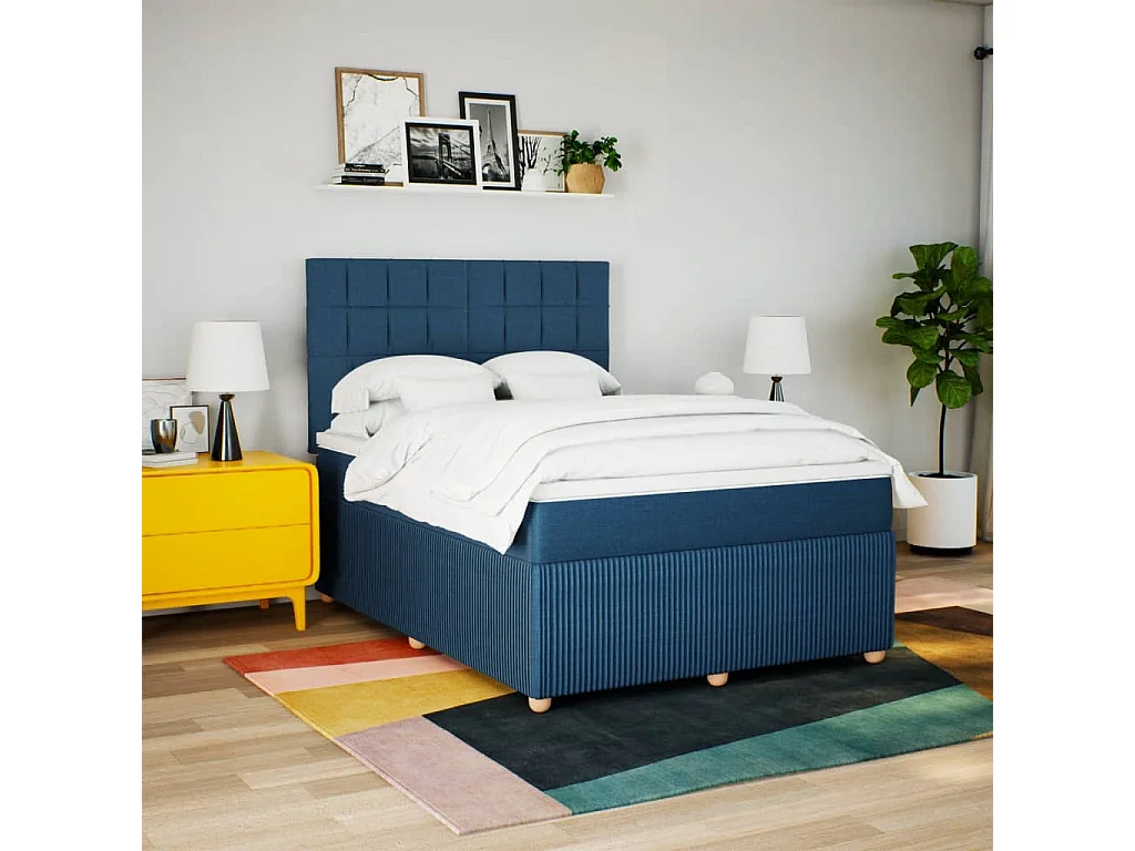 Cama com molas/colchão 140x190 cm tecido azul