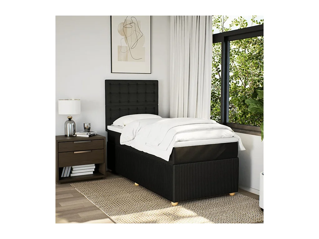 Cama com molas/colchão 90x200 cm tecido preto