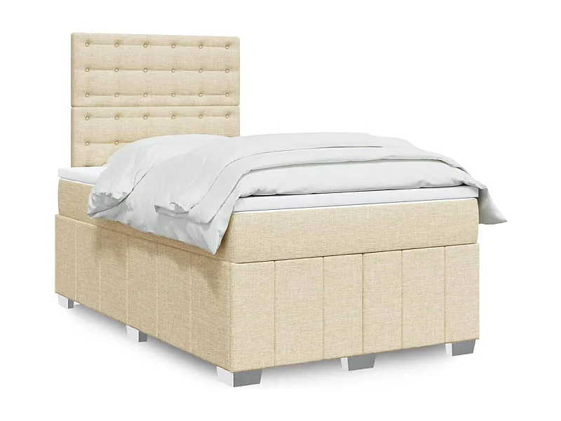 Cama box spring con colchón tela color crema 120x190 cm