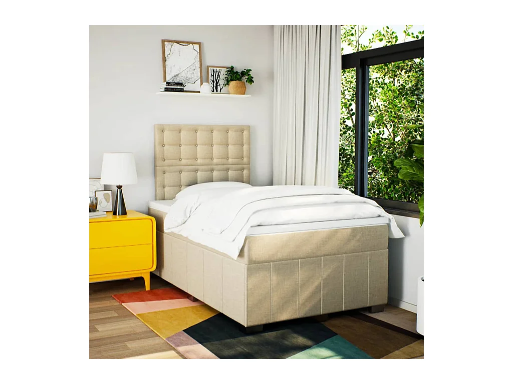 Cama boxspring com colchão 120x190 cm tecido cor creme