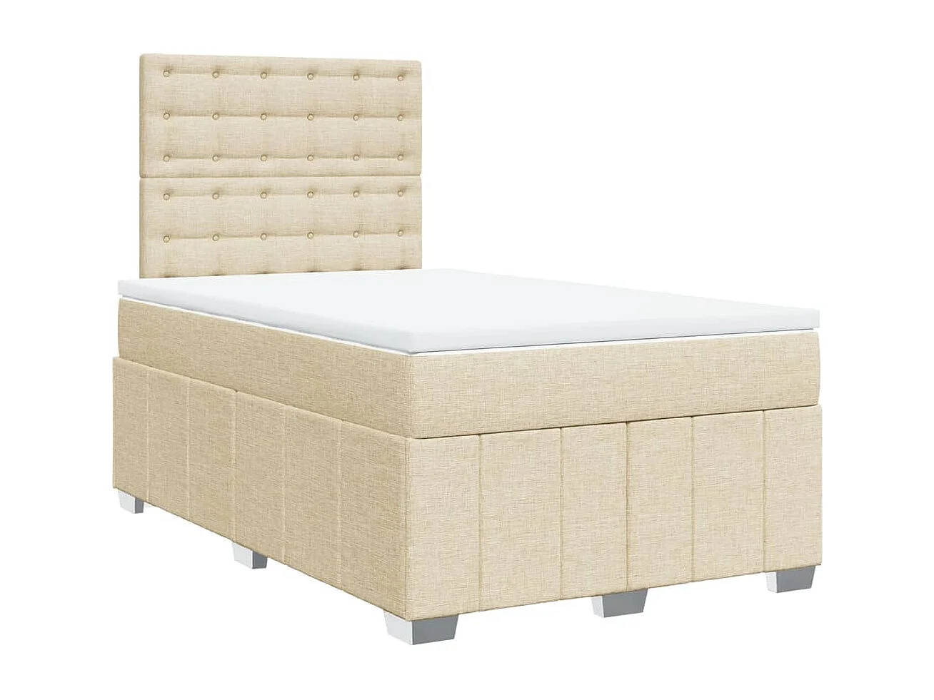 Cama box spring con colchón tela color crema 120x190 cm