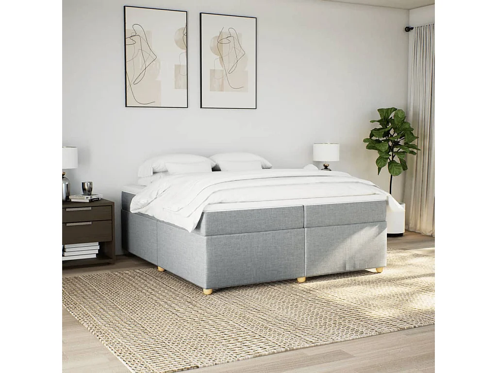 Sommier à lattes de lit avec matelas Gris clair 200x200cm Tissu