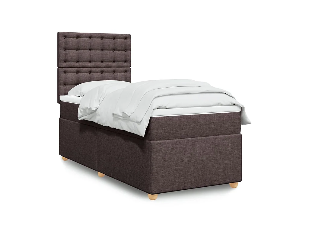 Cama box spring con colchón tela marrón oscuro 100x200 cm