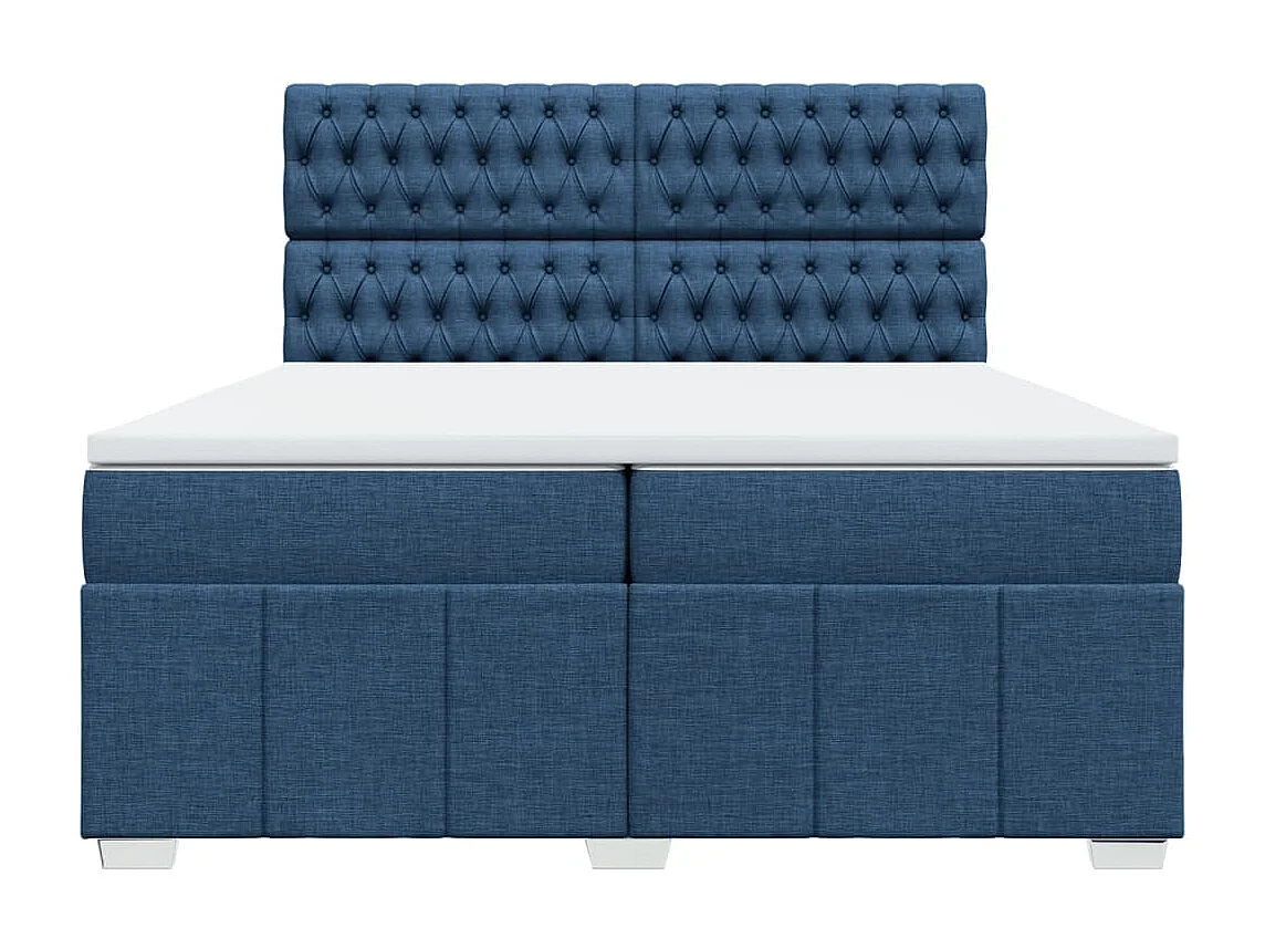 Cama box spring con colchón tela azul 200x200 cm